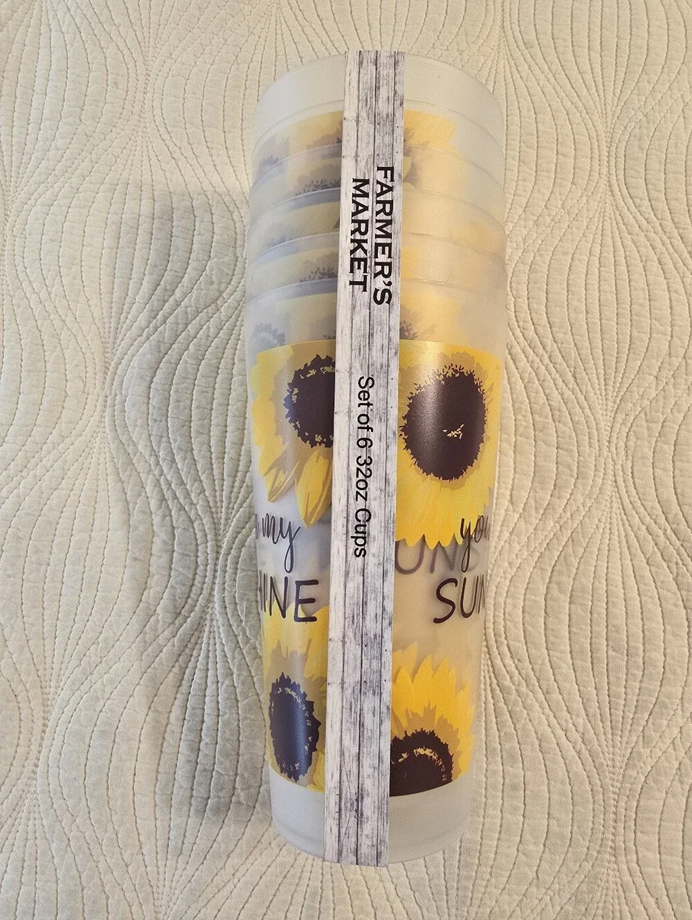NWT You Are My Sunshine Yellow Sunflower Set Of 6 Tumblers, 32 Oz